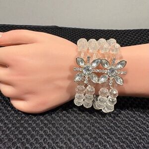 Sparkle & Shine Clear Beaded Floral Cuff Bracelet